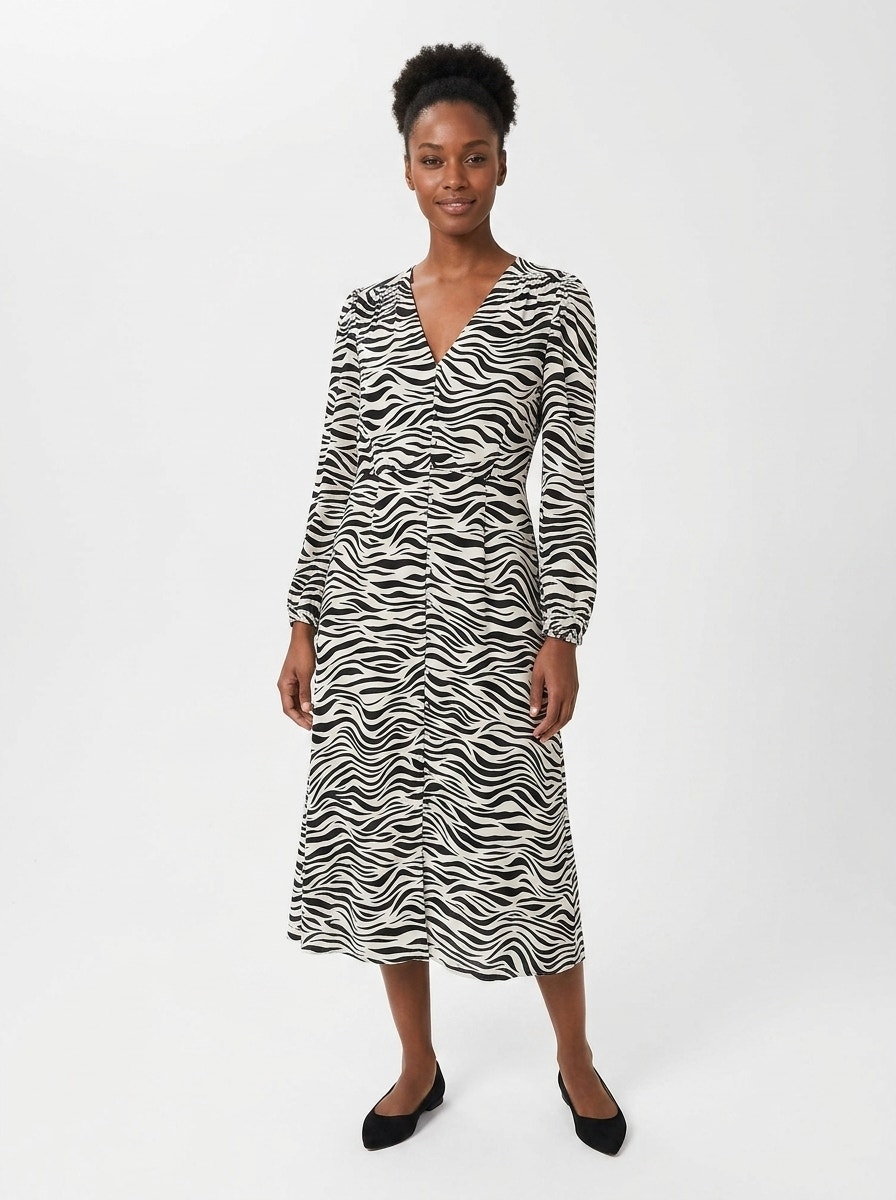 Hobbs London Black White Zebra Animal Print Midi Dress Women Size 4